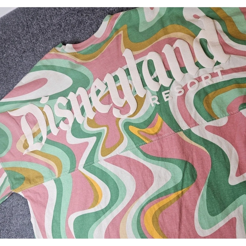 Disneyland Spirit Jersey Psychedelic Swirls Size Large Green Pink Wavy Retro 70s